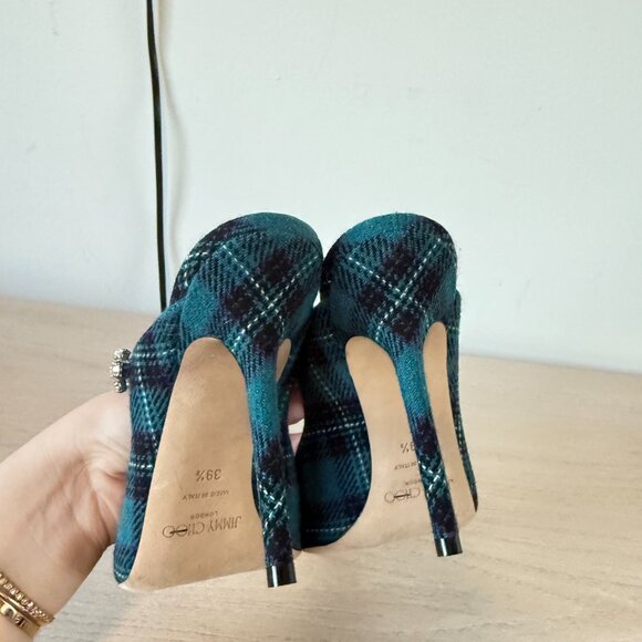 Jimmy Choo Bing 100 Mules Tartan Fabric Crystal Embellished Pointed Toe - Picture 9 of 11
